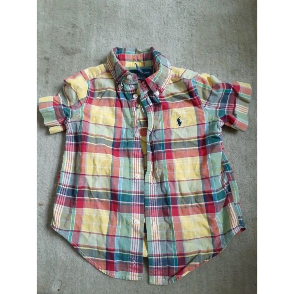 Ralph Lauren 2T boys cotton button-down plaid short sleeve summer shirt